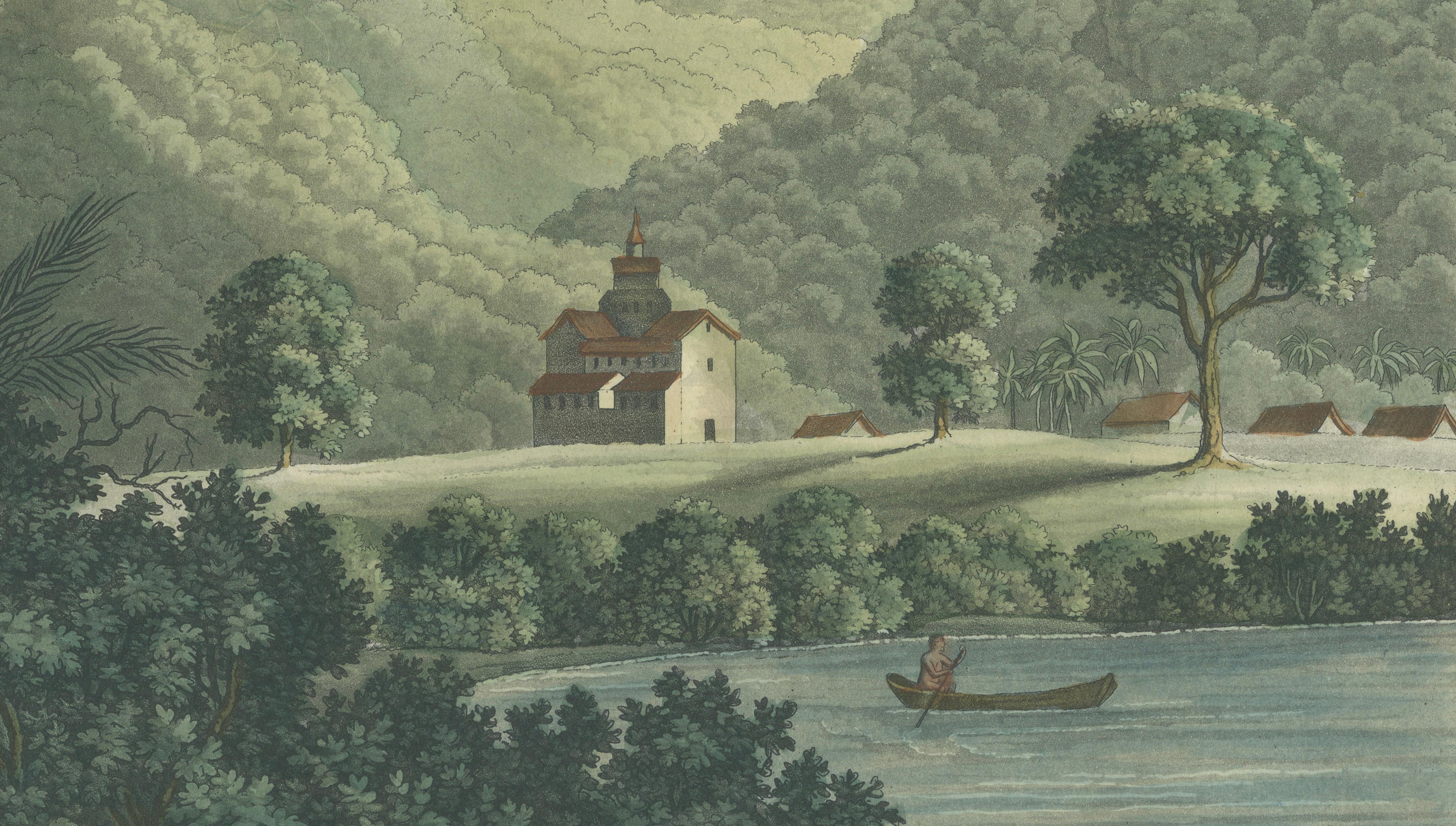Brazil in Soft Greens — St. Fidelis Jesuit Mission View, Aquatint 1821