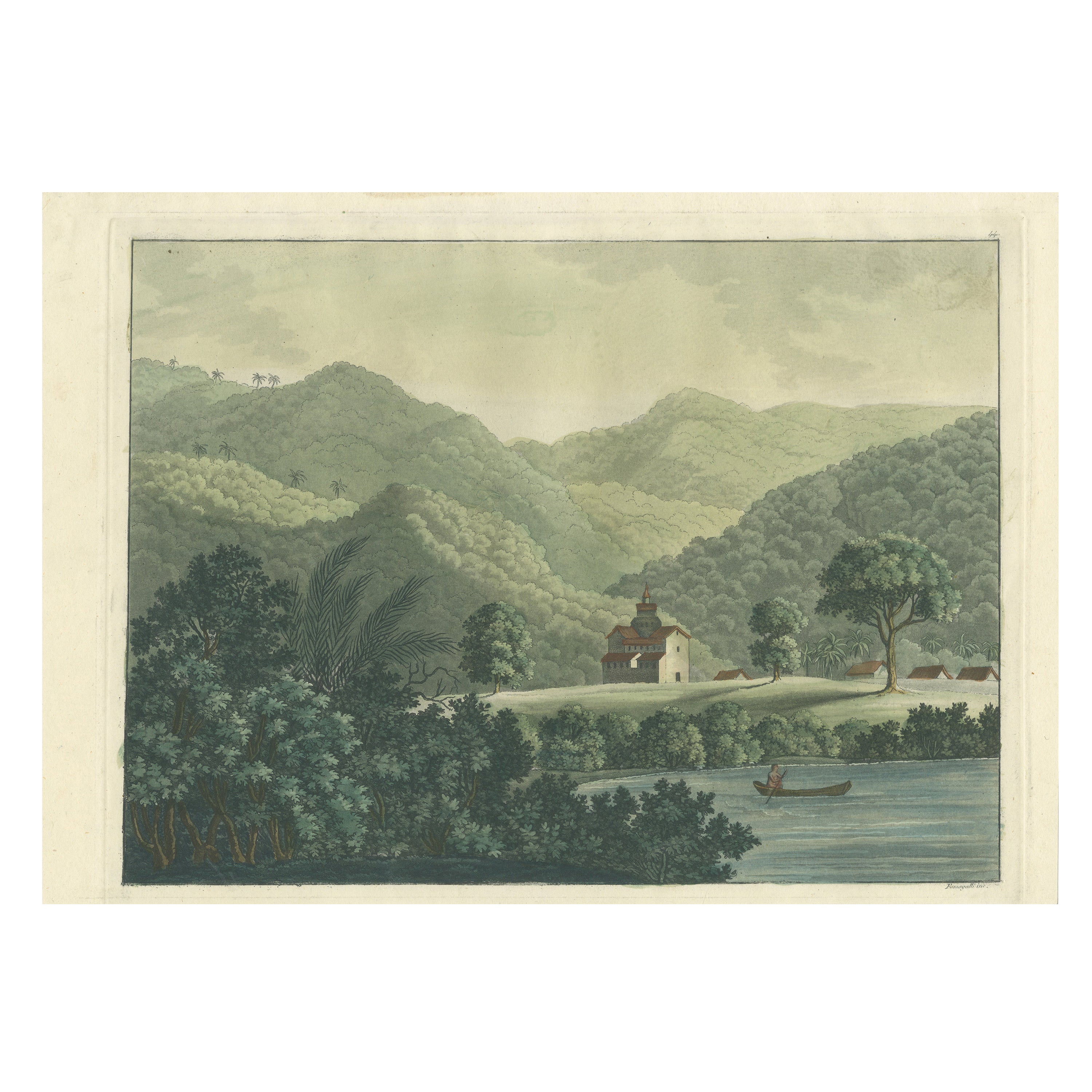 Brazil in Soft Greens — St. Fidelis Jesuit Mission View, Aquatint 1821
