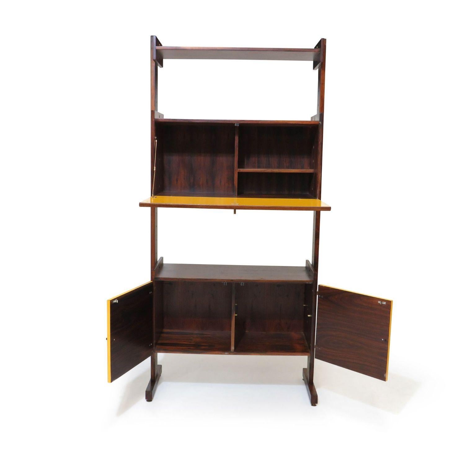 Brass Brazil Rosewood Room Divider Bookcase or Wall Unit in Yellow For Sale