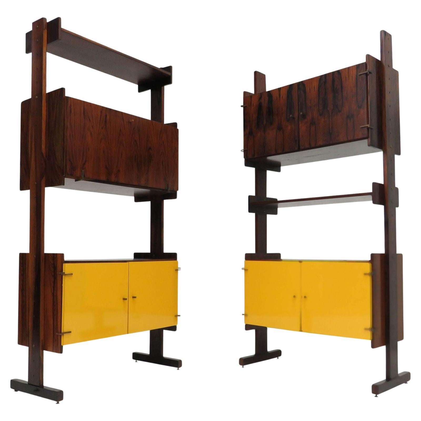 Brazil Rosewood Room Divider Bookcase or Wall Unit in Yellow For Sale