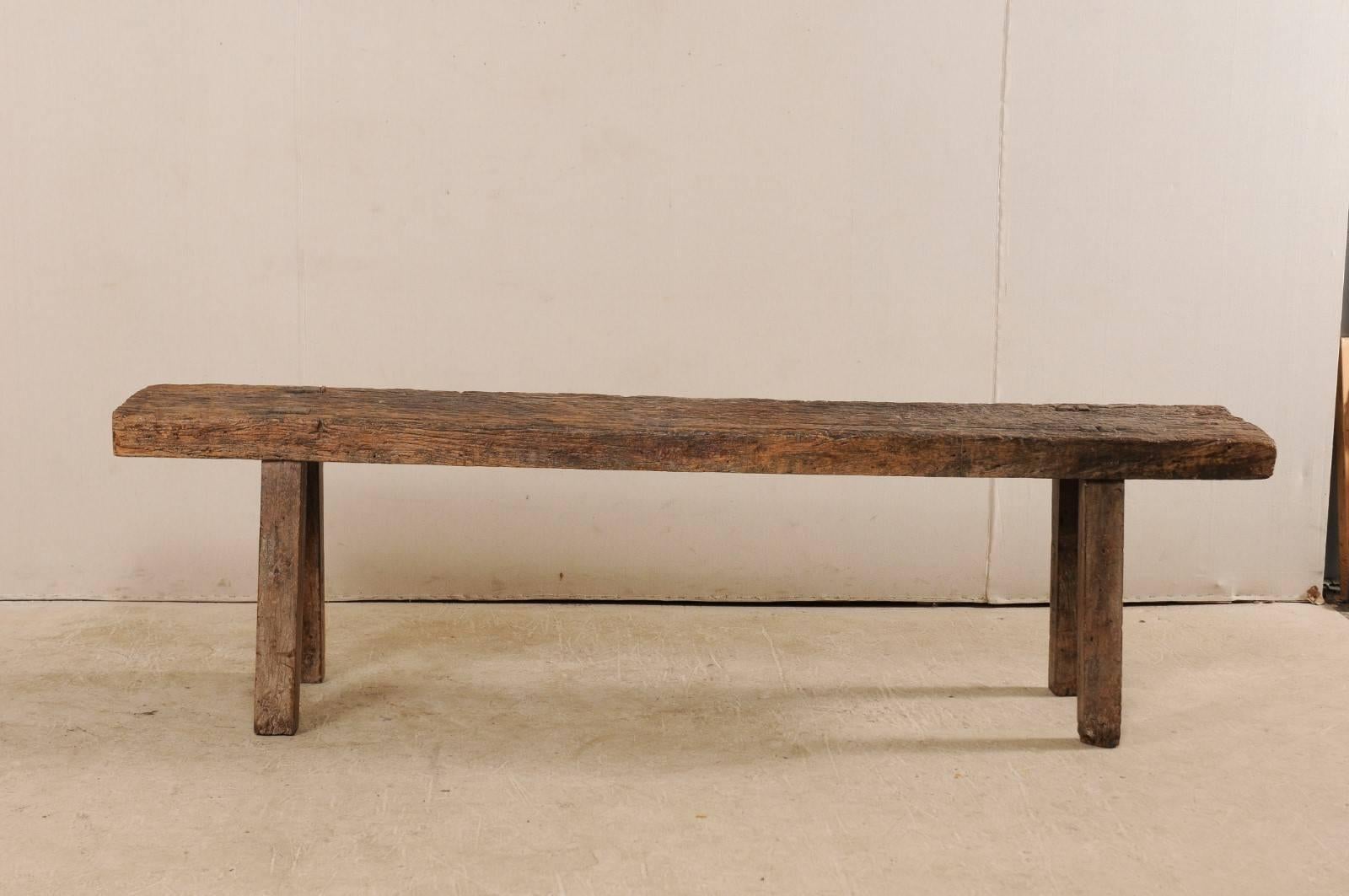 Brazilian 19th Century Rustic Wood Bench-Style Sofa or Window Table 6