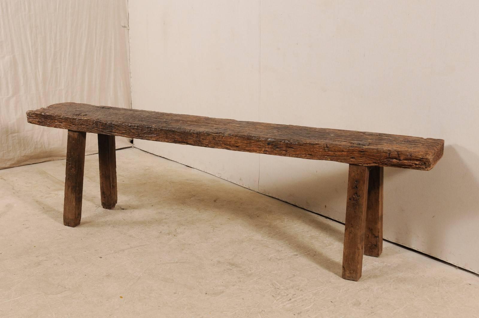 Carved Brazilian 19th Century Rustic Wood Bench-Style Sofa or Window Table