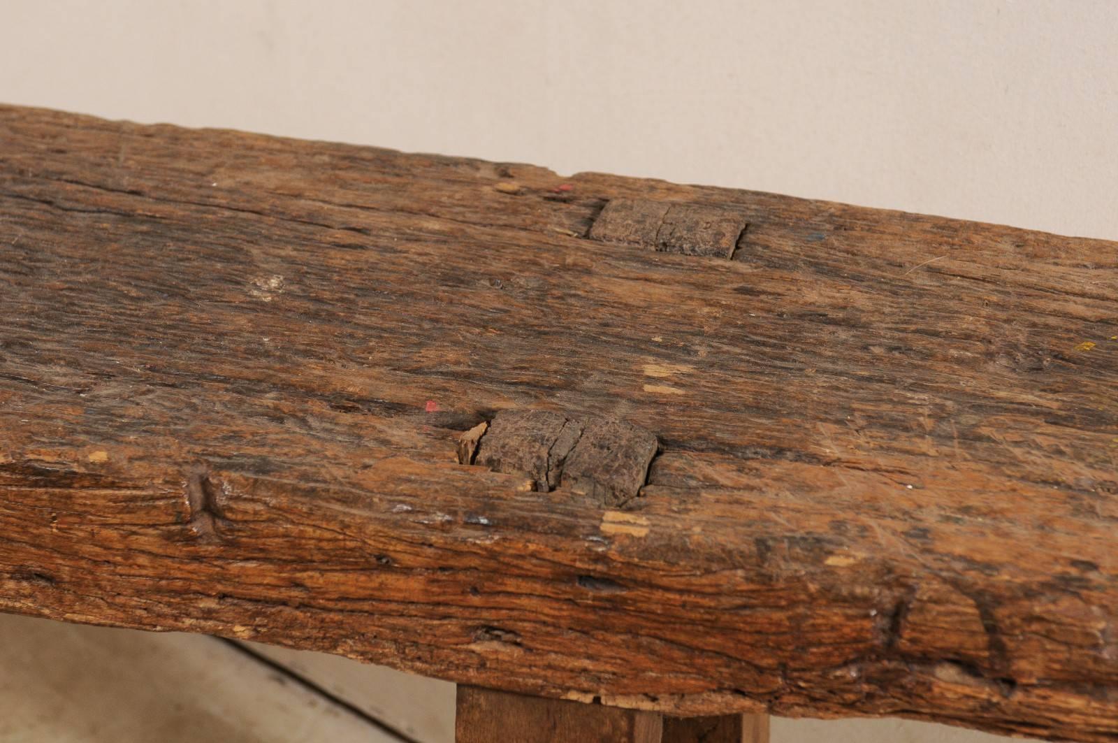 Brazilian 19th Century Rustic Wood Bench-Style Sofa or Window Table 2