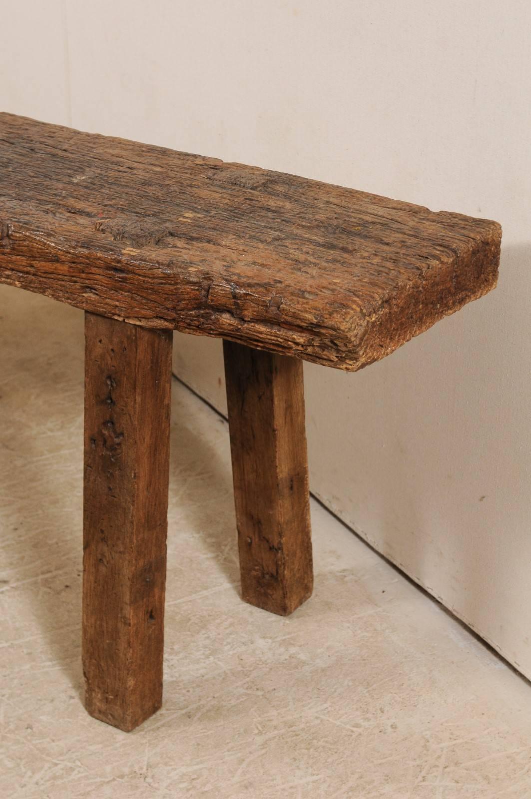 Brazilian 19th Century Rustic Wood Bench-Style Sofa or Window Table 4