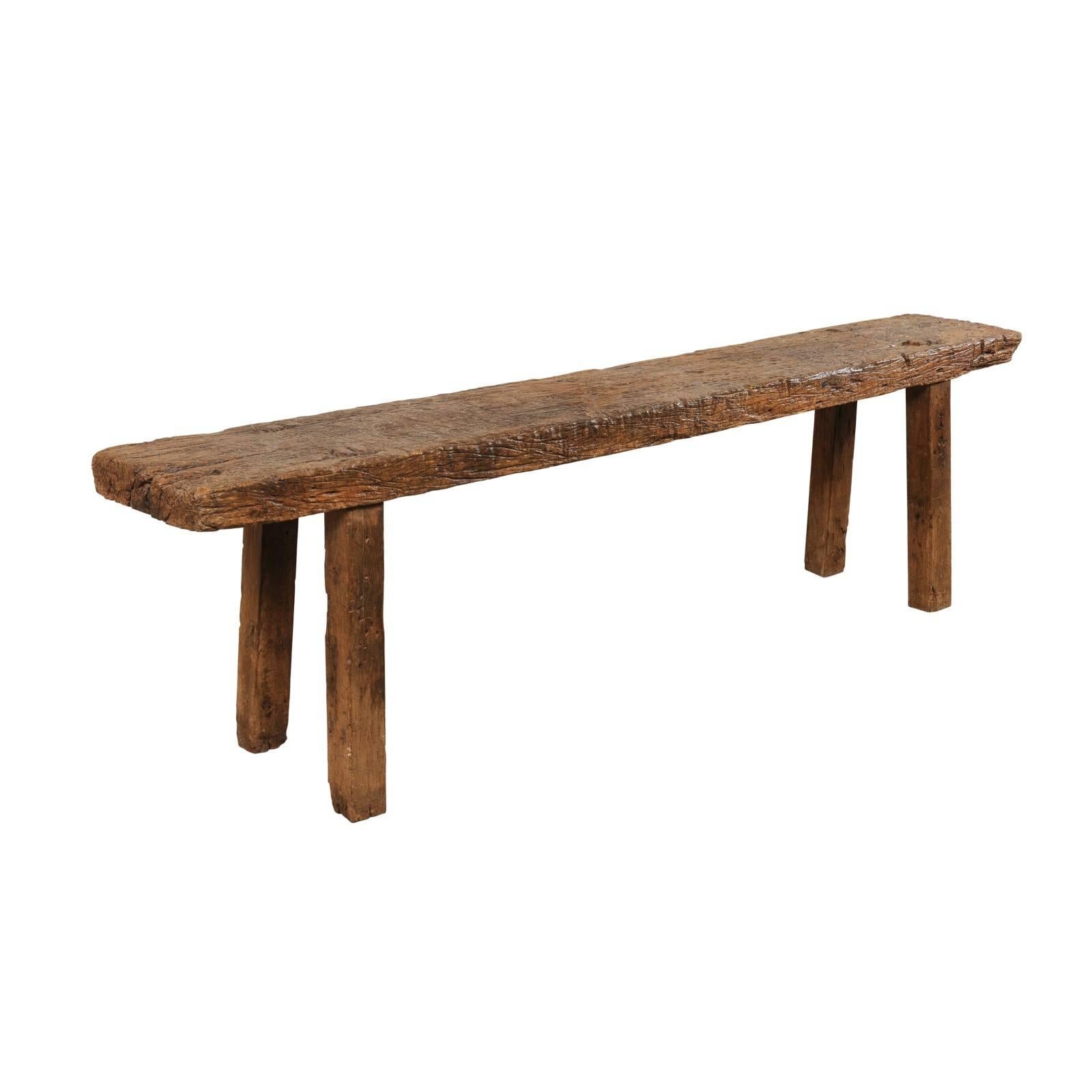 Brazilian 19th Century Rustic Wood Bench-Style Sofa or Window Table