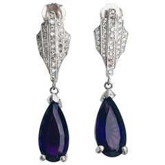 Brazilian 8.50 Amethyst Drop, Diamond Earrings, Deco Style