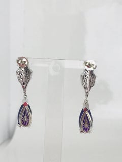Brazilian 8.50 Amethyst Drop, Diamond Earrings, Deco Style