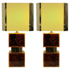 Lampade da tavolo brasiliane in acrilico, resina e ottone