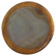 Boîte à bijoux ou coffret à bijoux ronds en bois d'agate brésilienne, années 1980