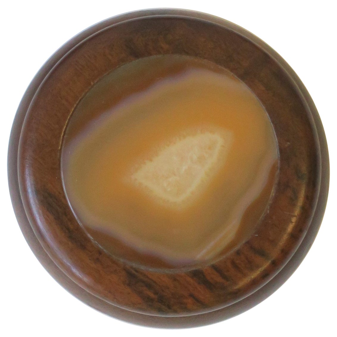 Brazilian Agate Onyx and Wood Round Jewelry Trinket Box, Brazil, 1980s