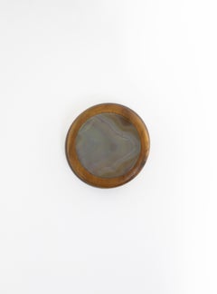 Brazilian Agate Onyx and Wood Round Jewelry or Trinket Box, Brazil, 1980s
