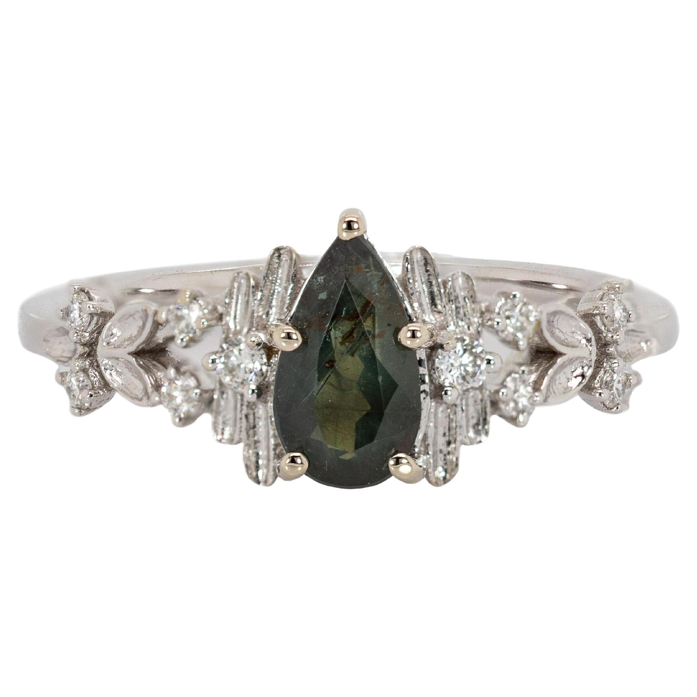 Brazilian Alexandrite and Diamond Ring in 14K Solid Gold  PE 8x4.5mm