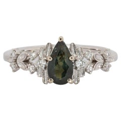 Brazilian Alexandrite and Diamond Ring in 14K Solid Gold  PE 8x4.5mm
