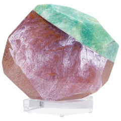 Brazilian Amazonite and Pink Shade Glass Fusion Sculpture on Acrylc Base