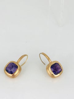 Brazilian Amethyst 7 Carat, Rose Gold Sheppard-Hook Earrings, Cushion circa 2010