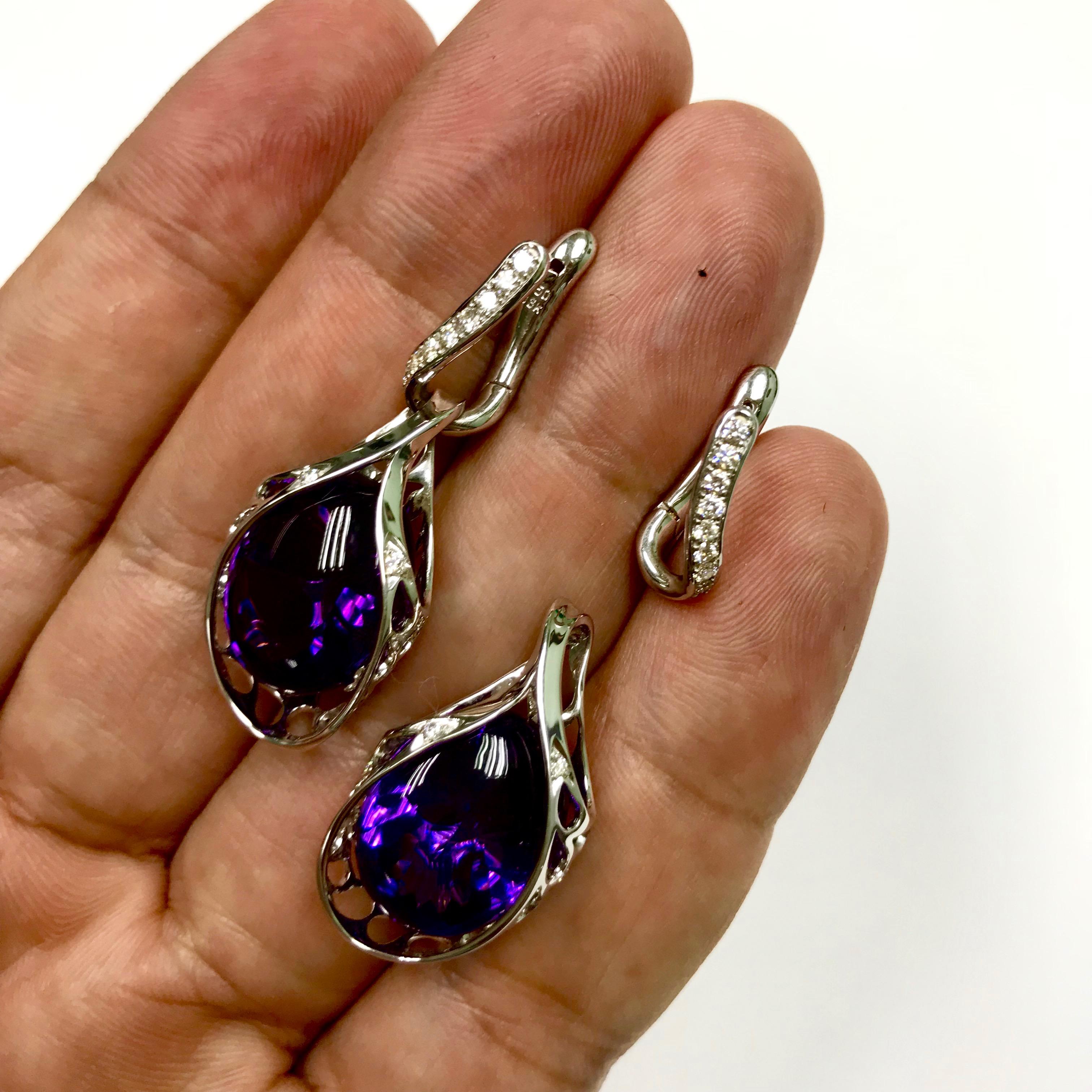 Brazilian Amethyst Diamond 18 Karat White Gold Dangle Earrings In New Condition For Sale In Bangkok, TH