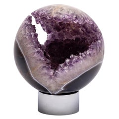 Brazilian Amethyst Quartz Crystal Sphere Mounted on a Nicke-Plated Metal Ring