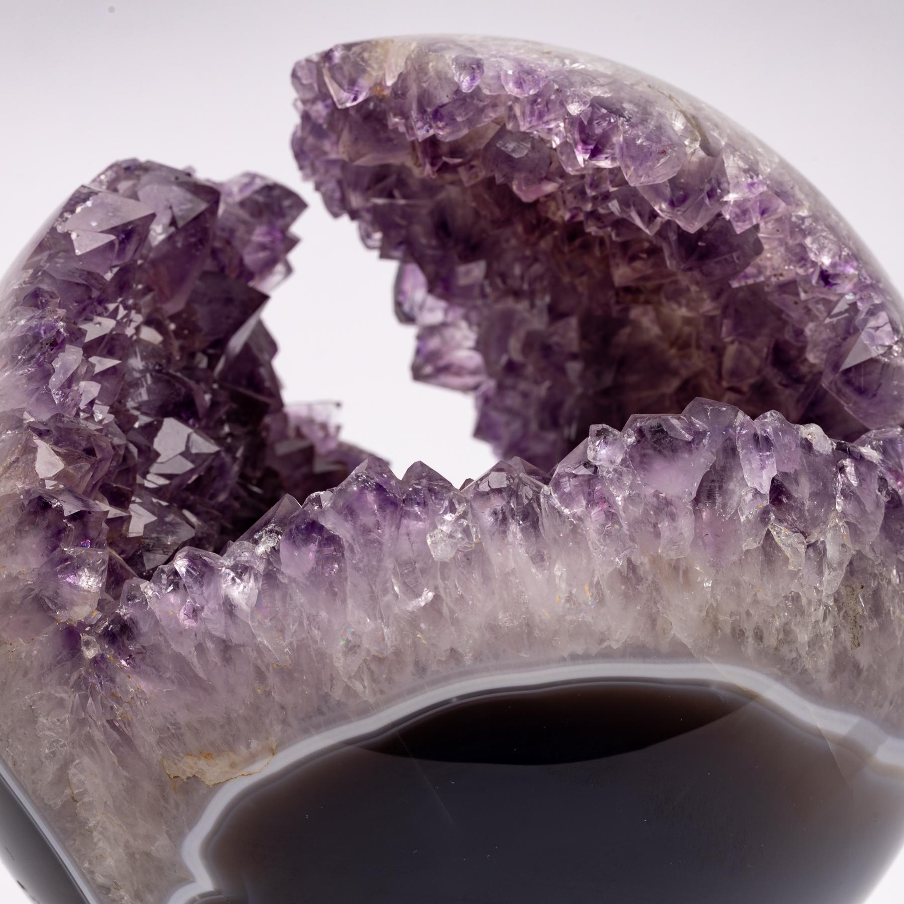Brazilian Amethyst Quartz Crystal Sphere Mounted on a Nicke-Plated Metal Ring 4