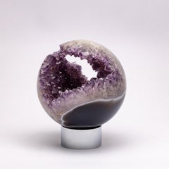 Brazilian Amethyst Quartz Crystal Sphere Mounted on a Nicke-Plated Metal Ring