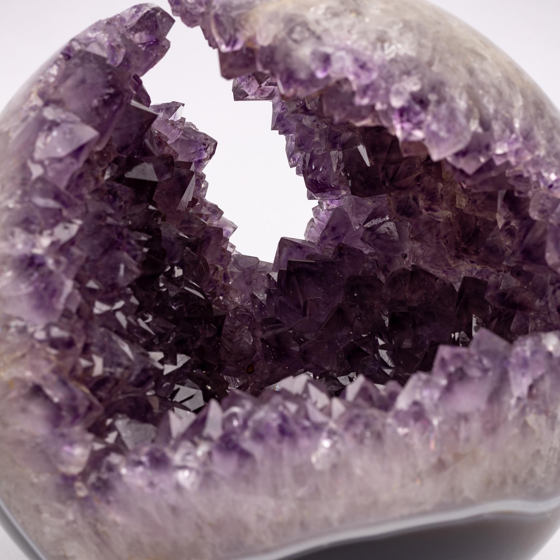Brazilian Amethyst Quartz Crystal Sphere Mounted on a Nicke-Plated Metal Ring 2