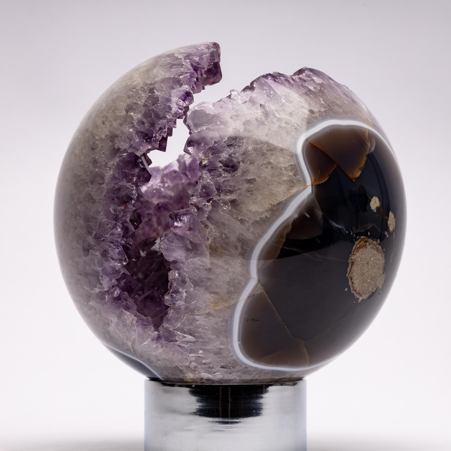 Brazilian Amethyst Quartz Crystal Sphere Mounted on a Nicke-Plated Metal Ring 3