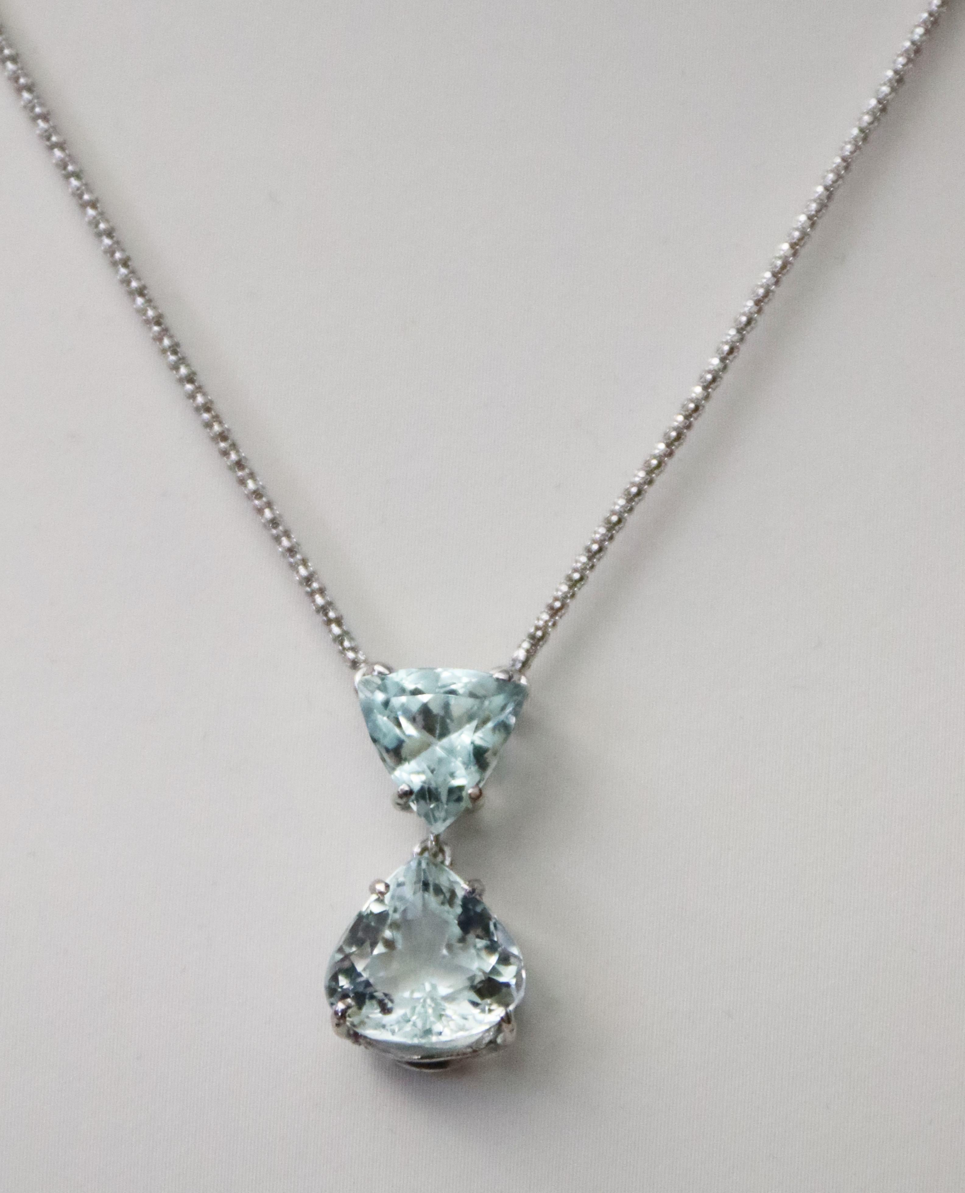 Collana con goccia in oro bianco 18 Kt con acquamarina brasiliana in vendita 6