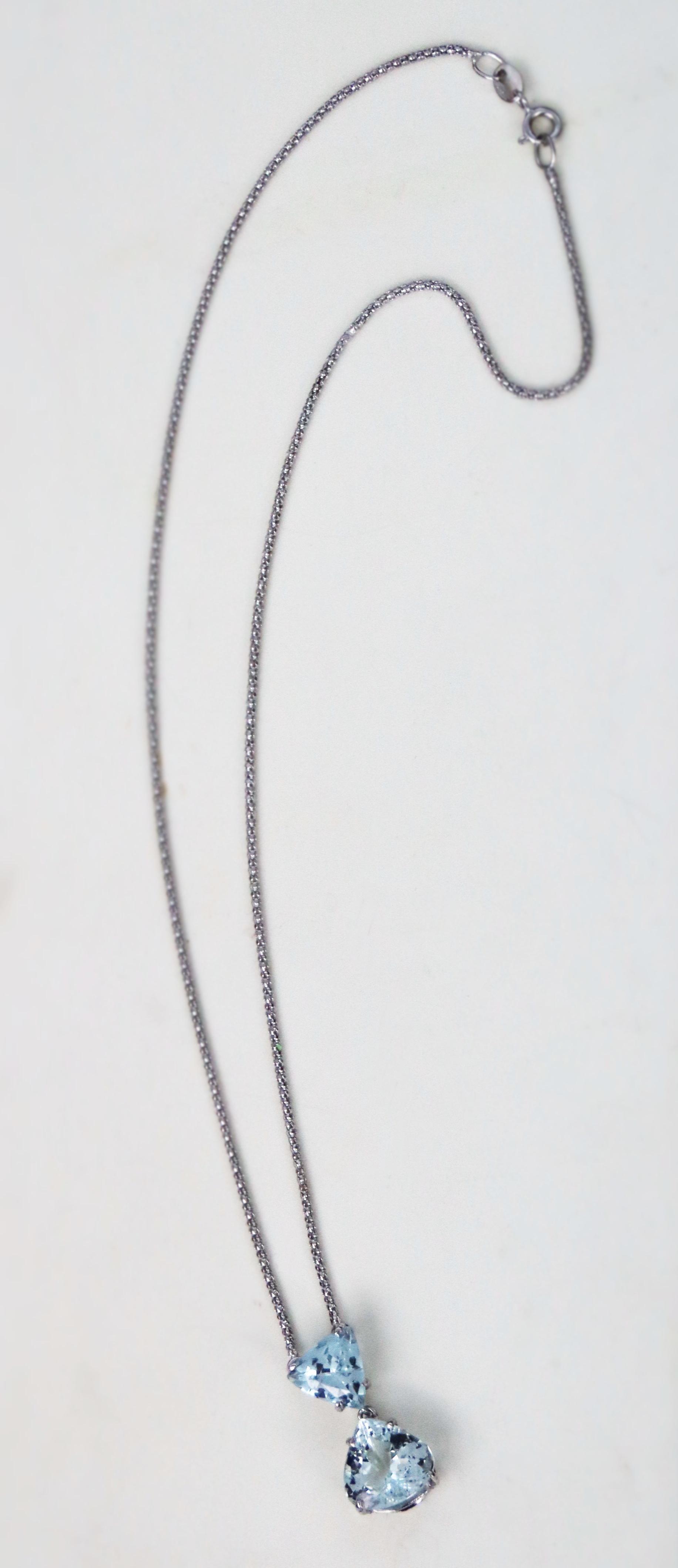 Collana con goccia in oro bianco 18 Kt con acquamarina brasiliana in vendita 7