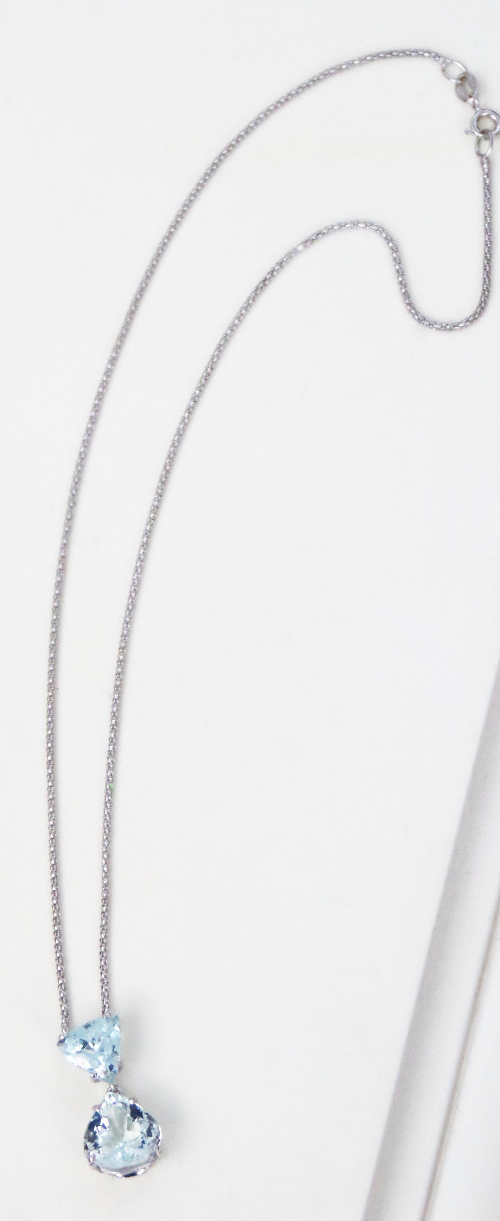 Collana con goccia in oro bianco 18 Kt con acquamarina brasiliana in vendita 8