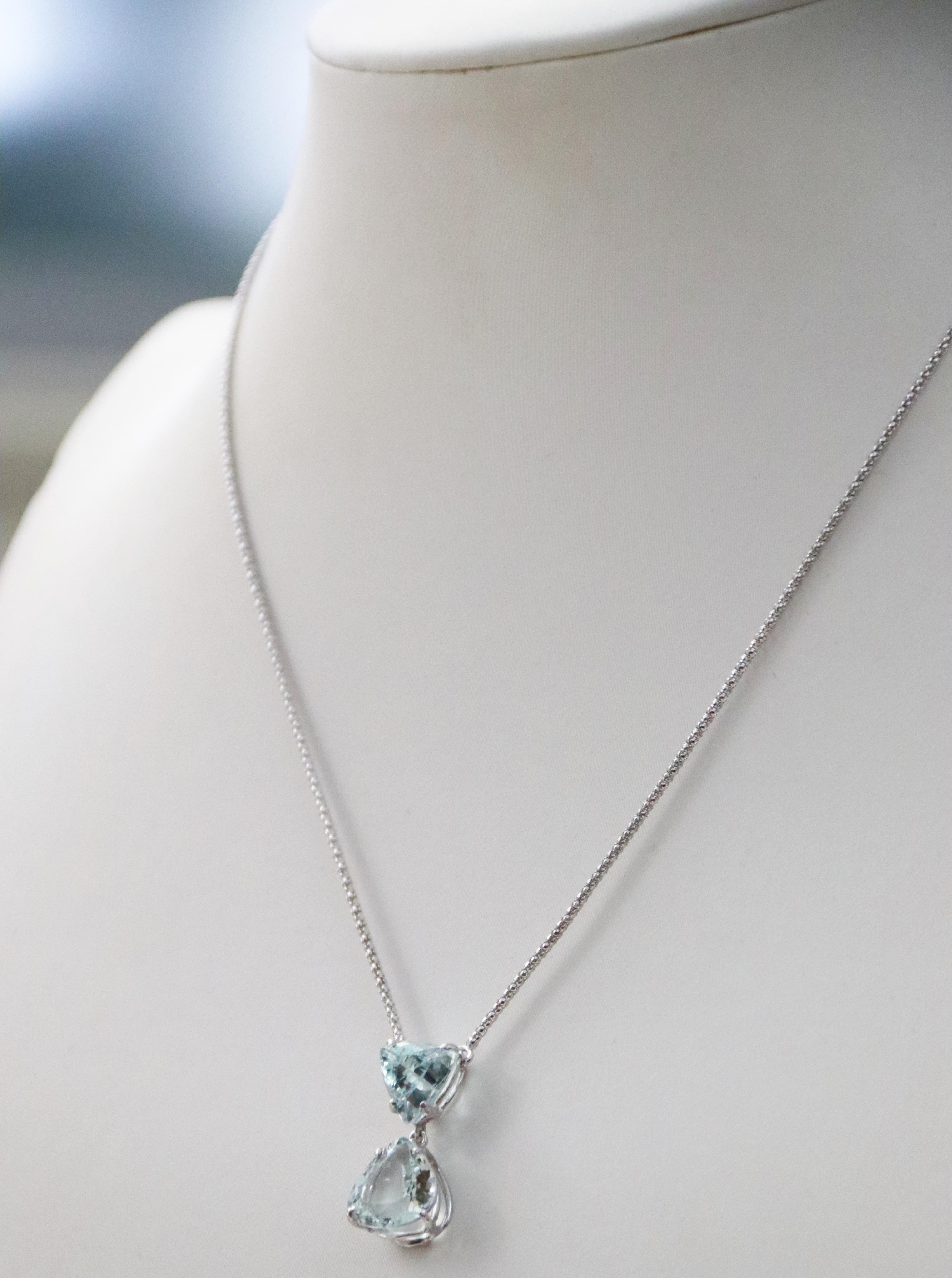 Collana con goccia in oro bianco 18 Kt con acquamarina brasiliana in vendita 2