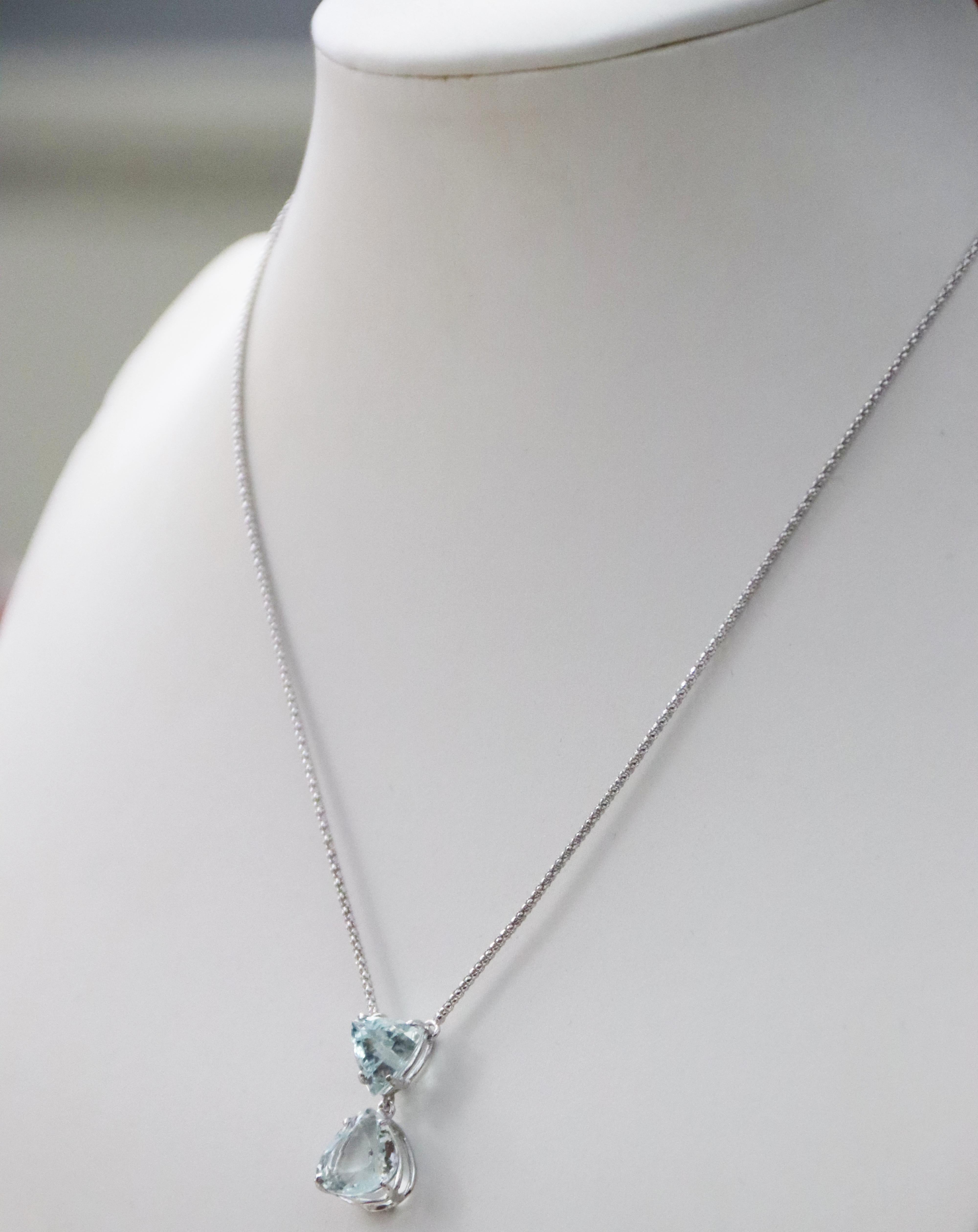 Collana con goccia in oro bianco 18 Kt con acquamarina brasiliana in vendita 3