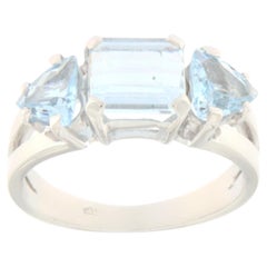 Anillo Cóctel Aguamarina Brasileña Oro Blanco 18 Kilates