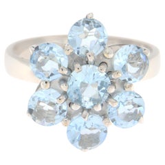 Anillo Cóctel Aguamarina Brasileña Oro Blanco 18 Kilates