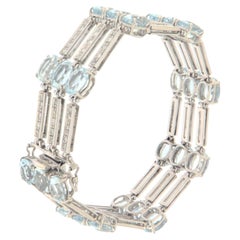 Brazilian Aquamarine 18 Karat White Gold Diamonds Cuff Bracelet