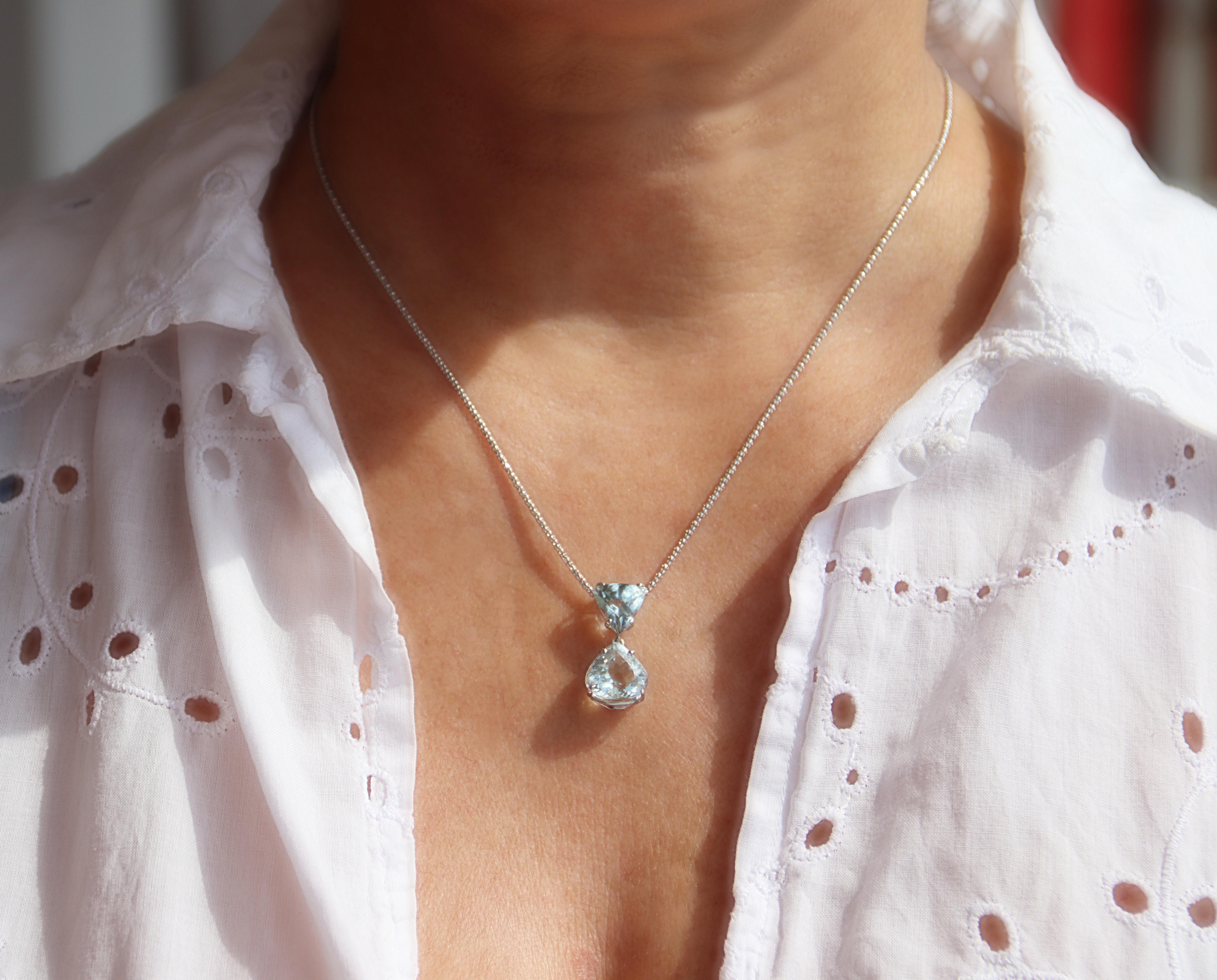 Collana con goccia in oro bianco 18 Kt con acquamarina brasiliana in vendita 5