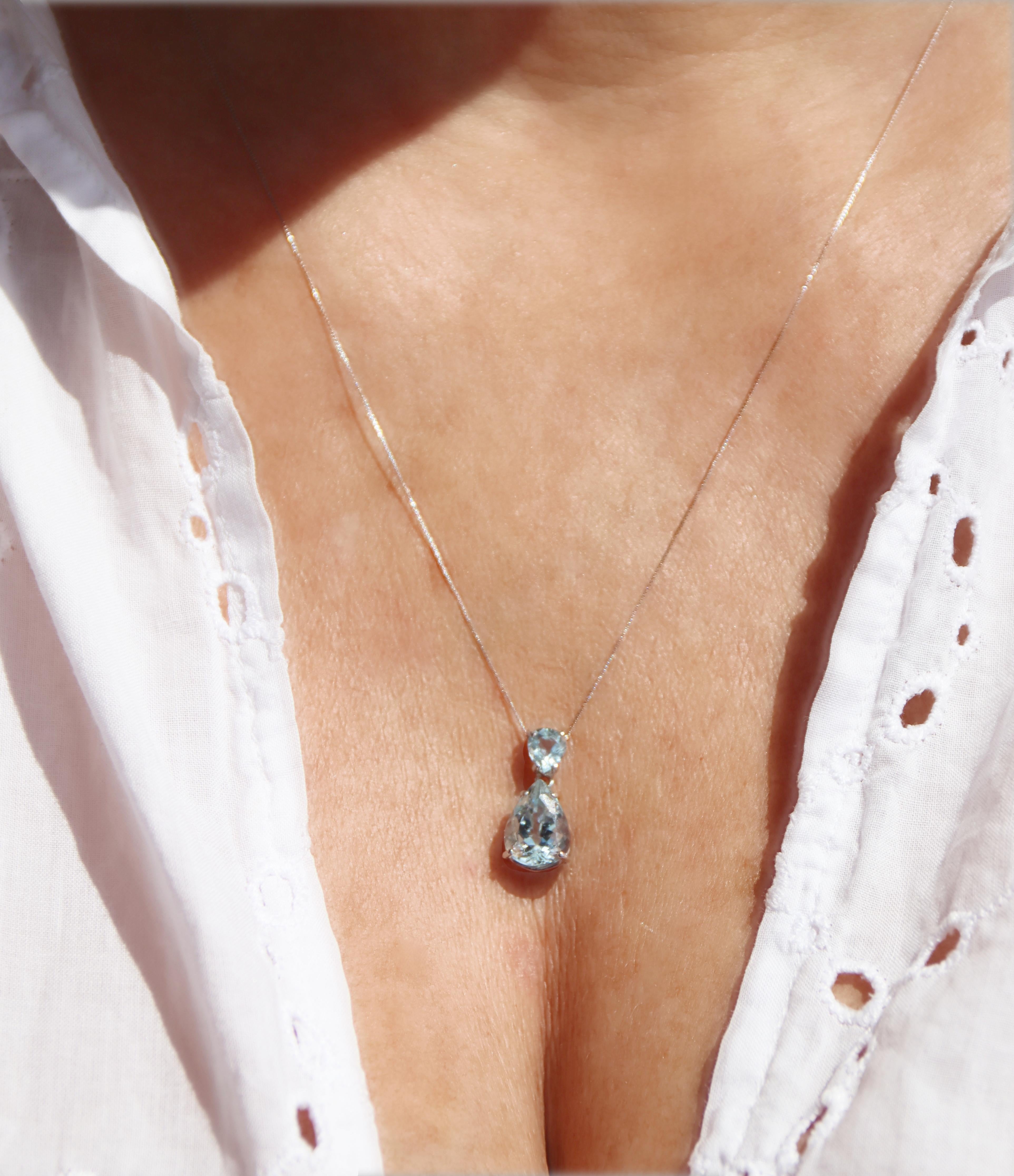Collana con goccia in oro bianco 18 Kt con acquamarina brasiliana in vendita 5