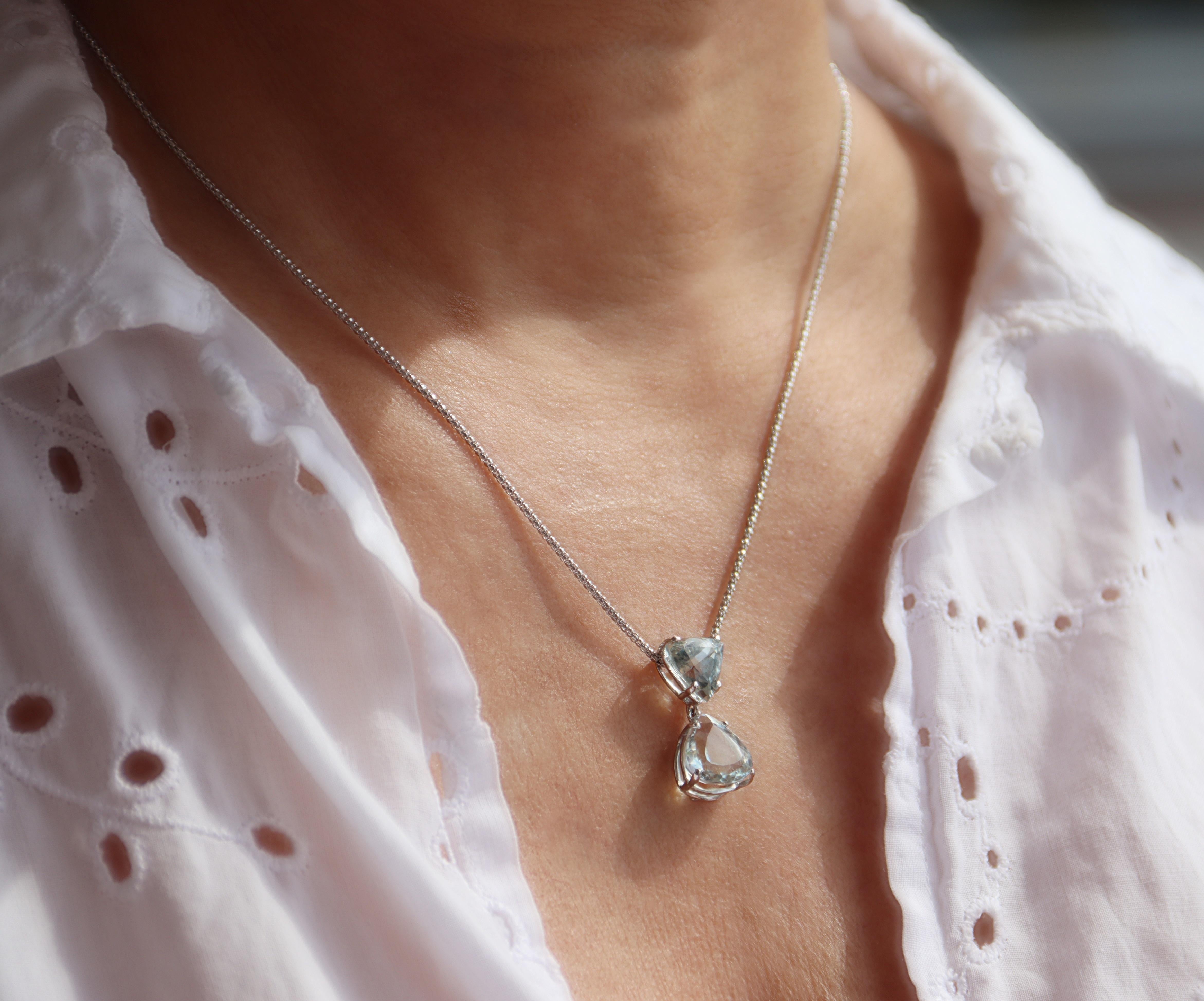 Collana con goccia in oro bianco 18 Kt con acquamarina brasiliana in vendita 6