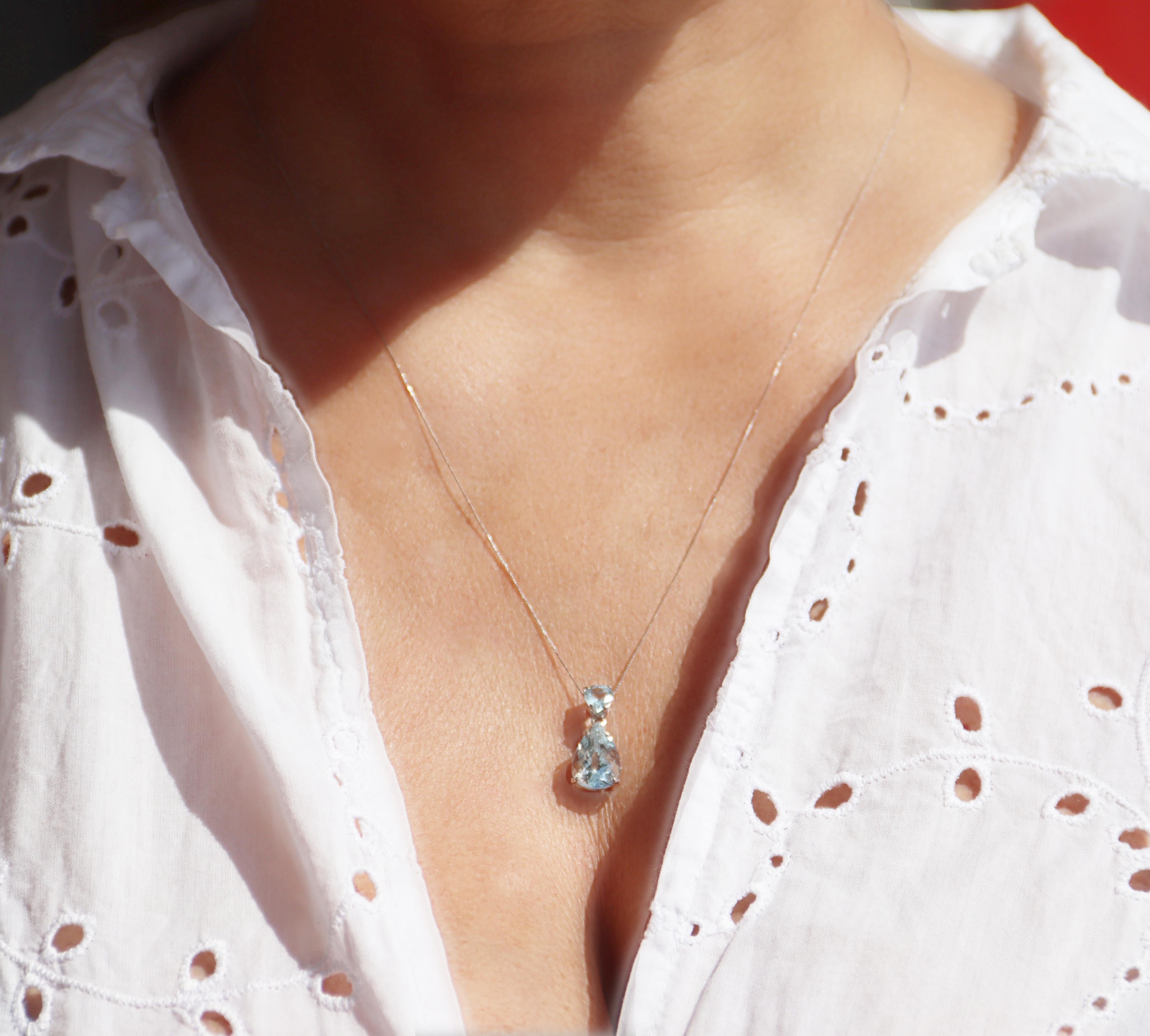 Collana con goccia in oro bianco 18 Kt con acquamarina brasiliana in vendita 6