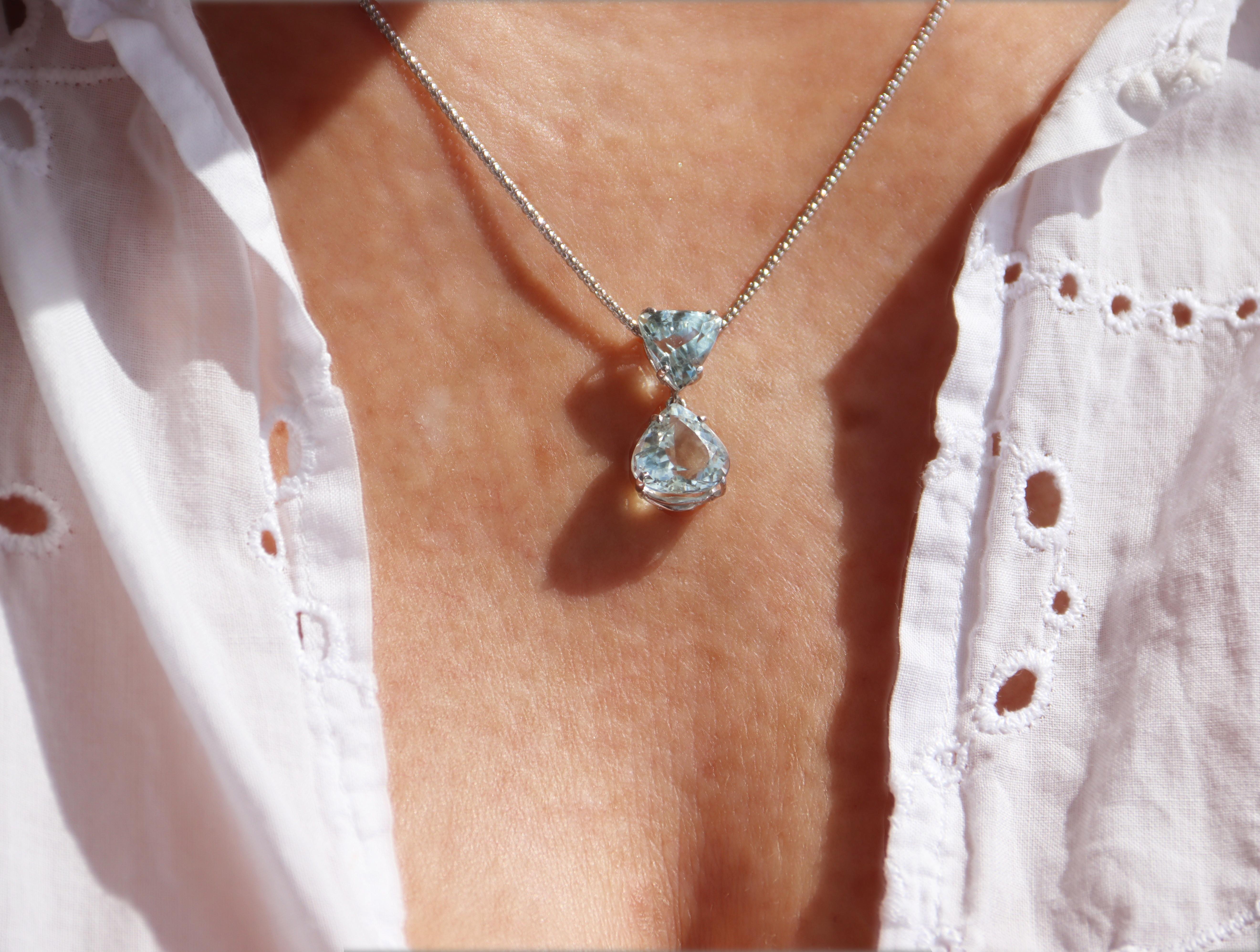 Collana con goccia in oro bianco 18 Kt con acquamarina brasiliana in vendita 7