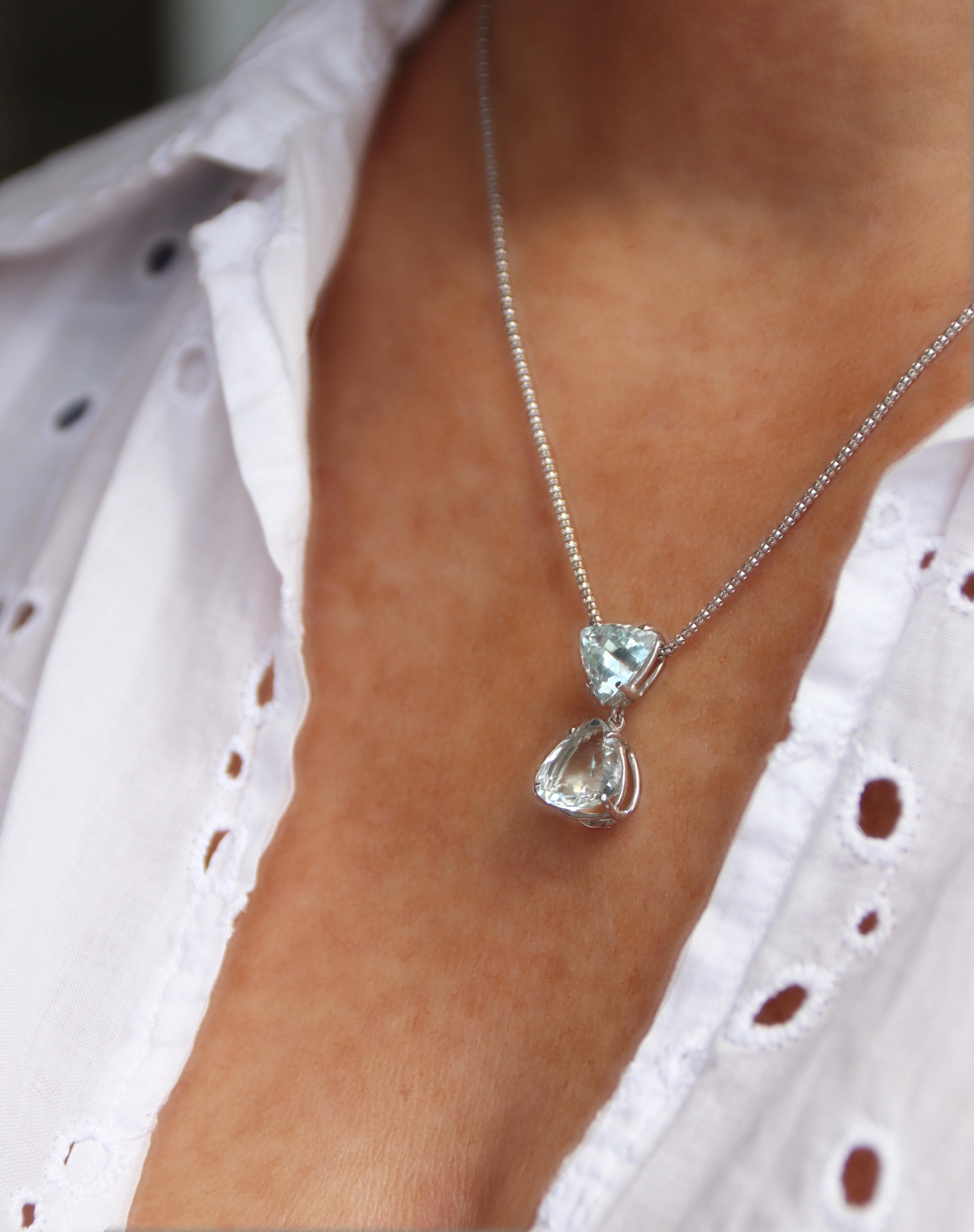 Collana con goccia in oro bianco 18 Kt con acquamarina brasiliana in vendita 8