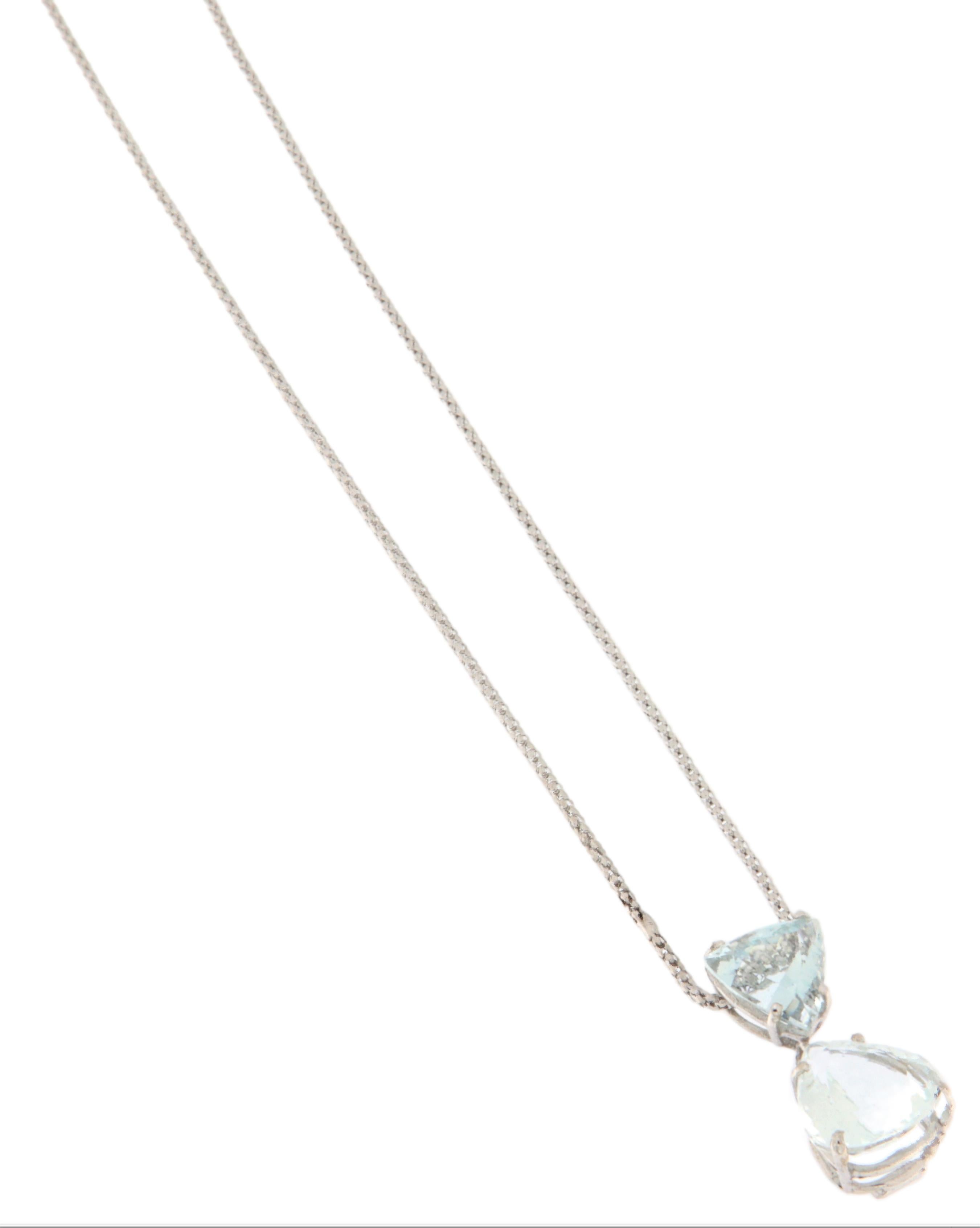 Contemporaneo Collana con goccia in oro bianco 18 Kt con acquamarina brasiliana in vendita
