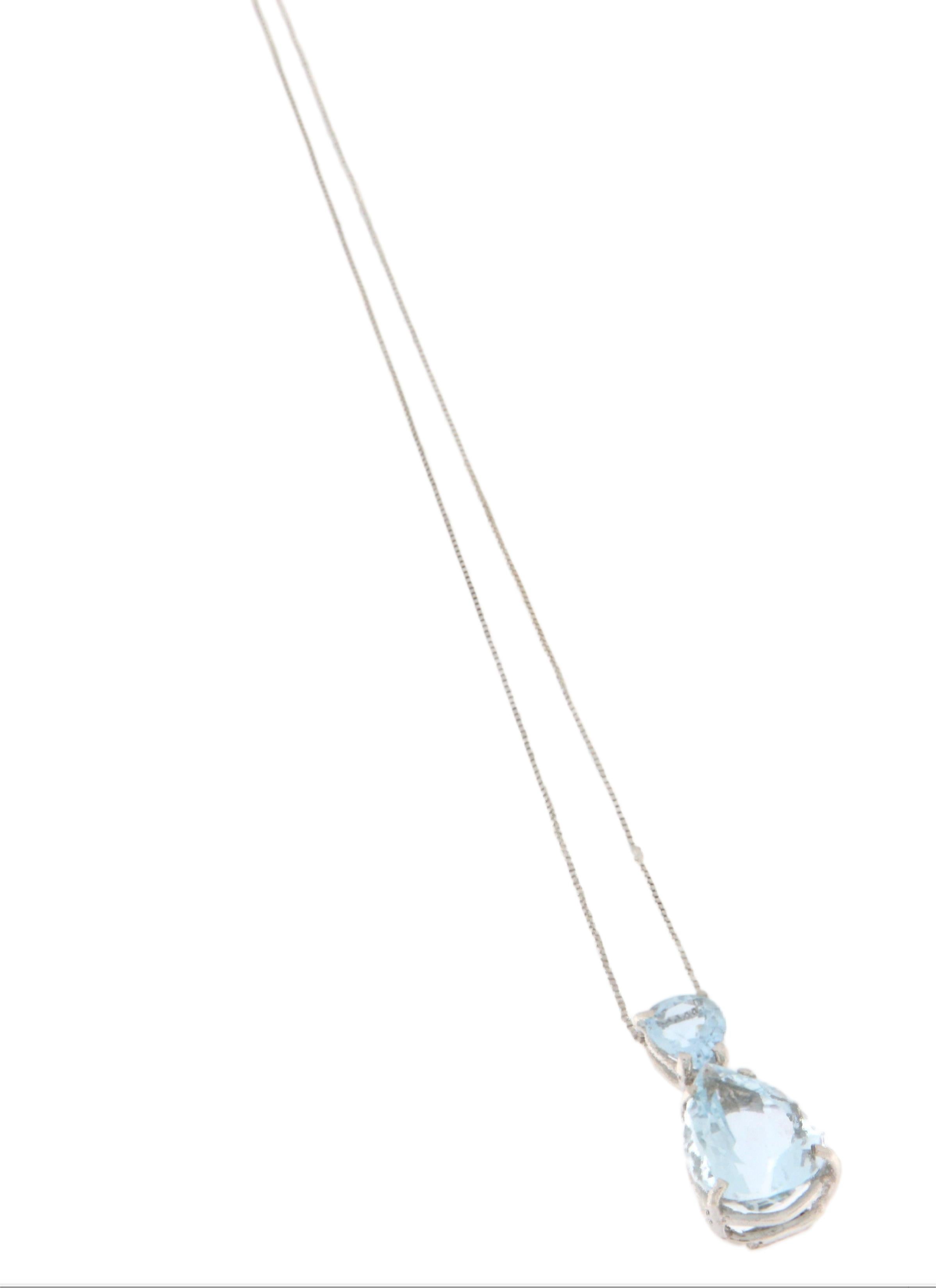 Contemporaneo Collana con goccia in oro bianco 18 Kt con acquamarina brasiliana in vendita