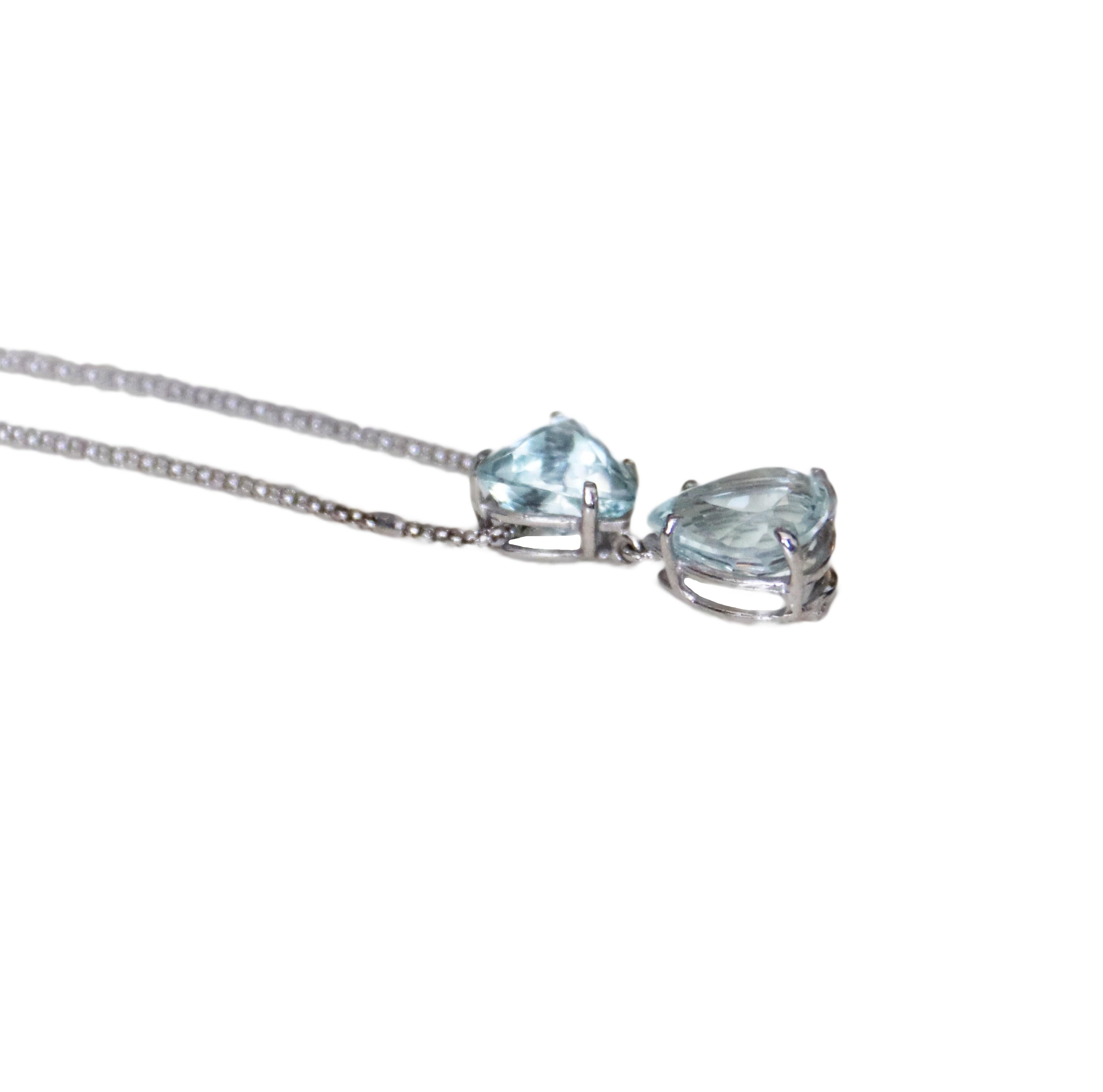Donna Collana con goccia in oro bianco 18 Kt con acquamarina brasiliana in vendita