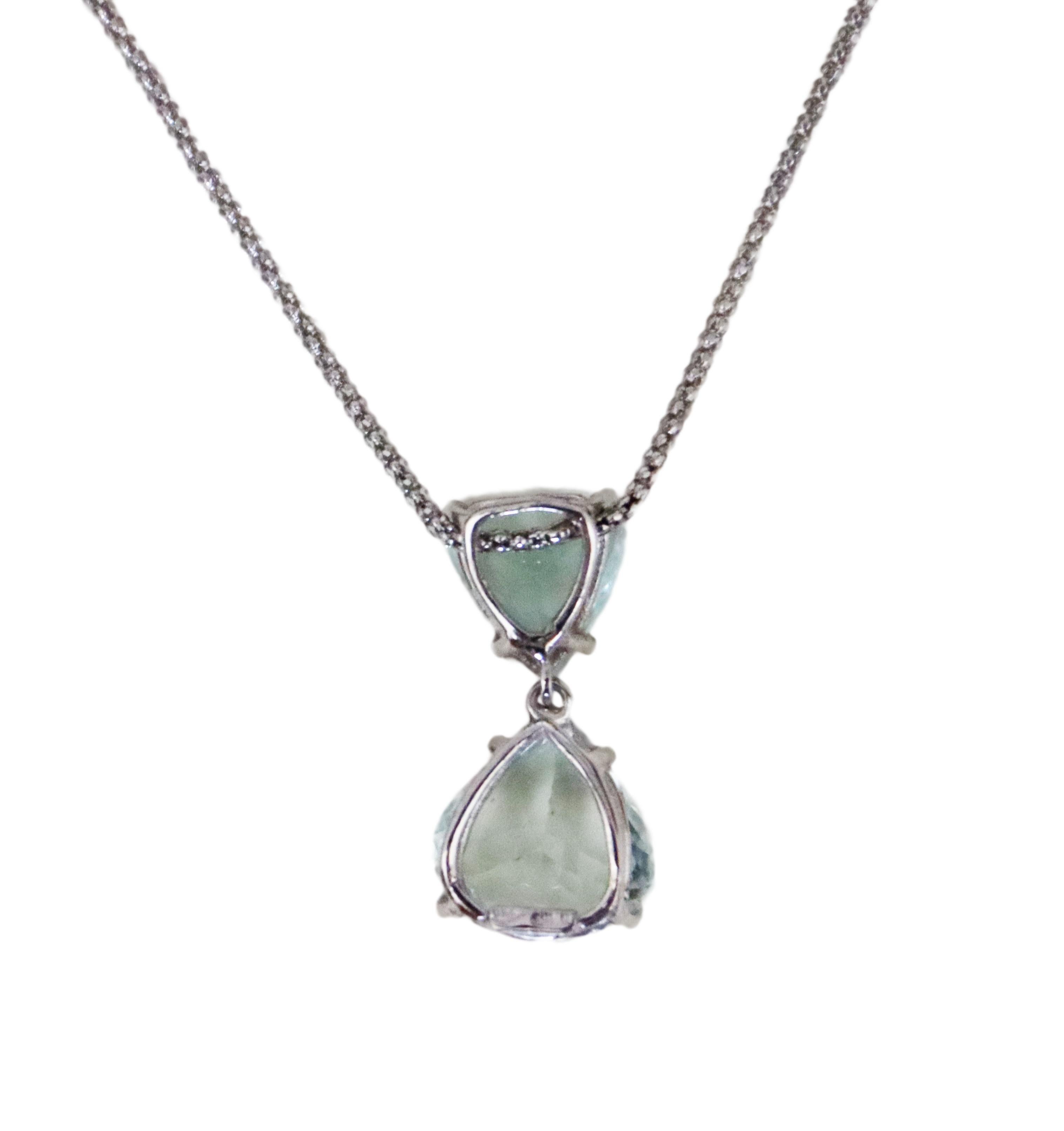Collana con goccia in oro bianco 18 Kt con acquamarina brasiliana in vendita 1