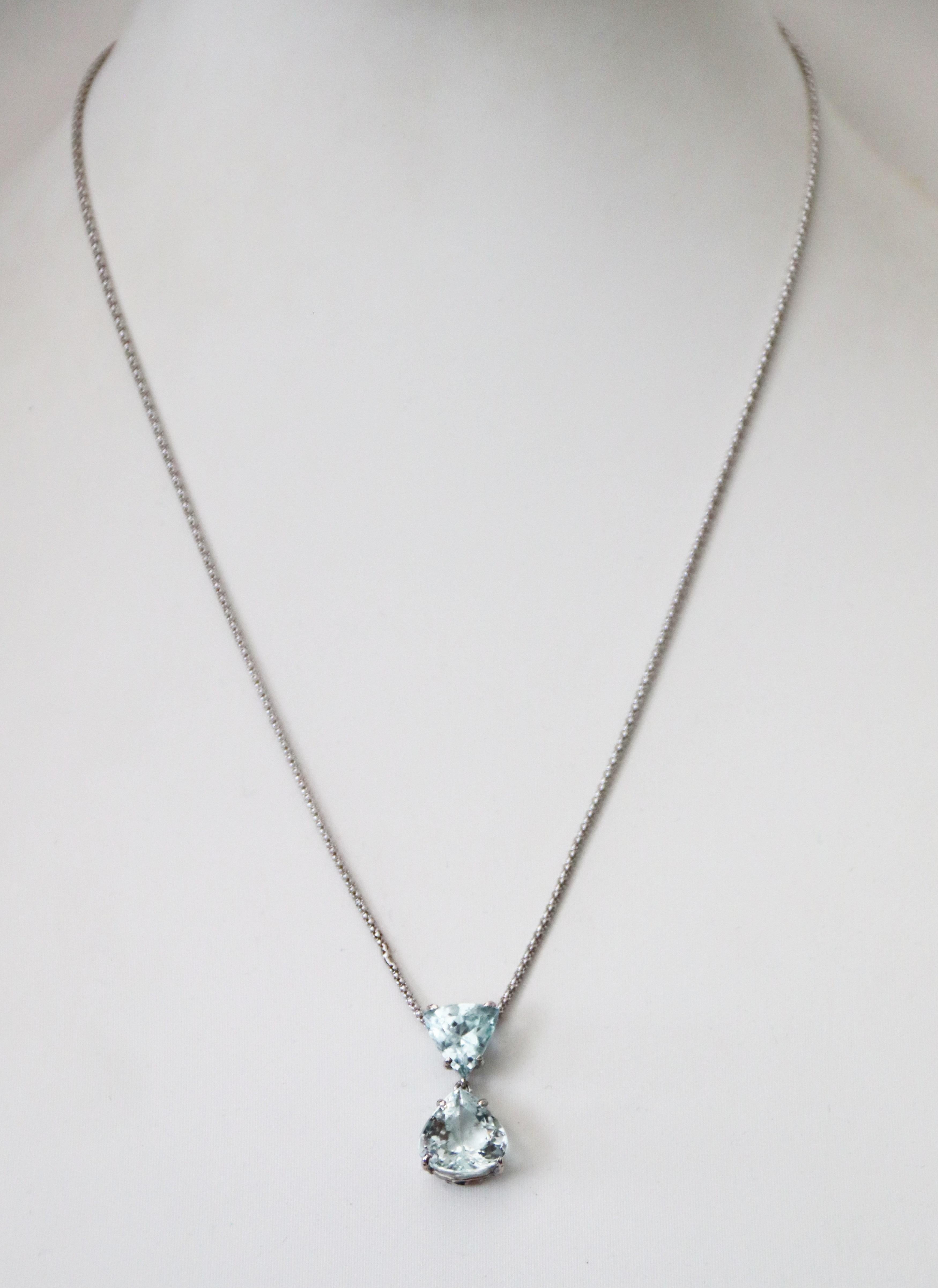 Collana con goccia in oro bianco 18 Kt con acquamarina brasiliana in vendita 2