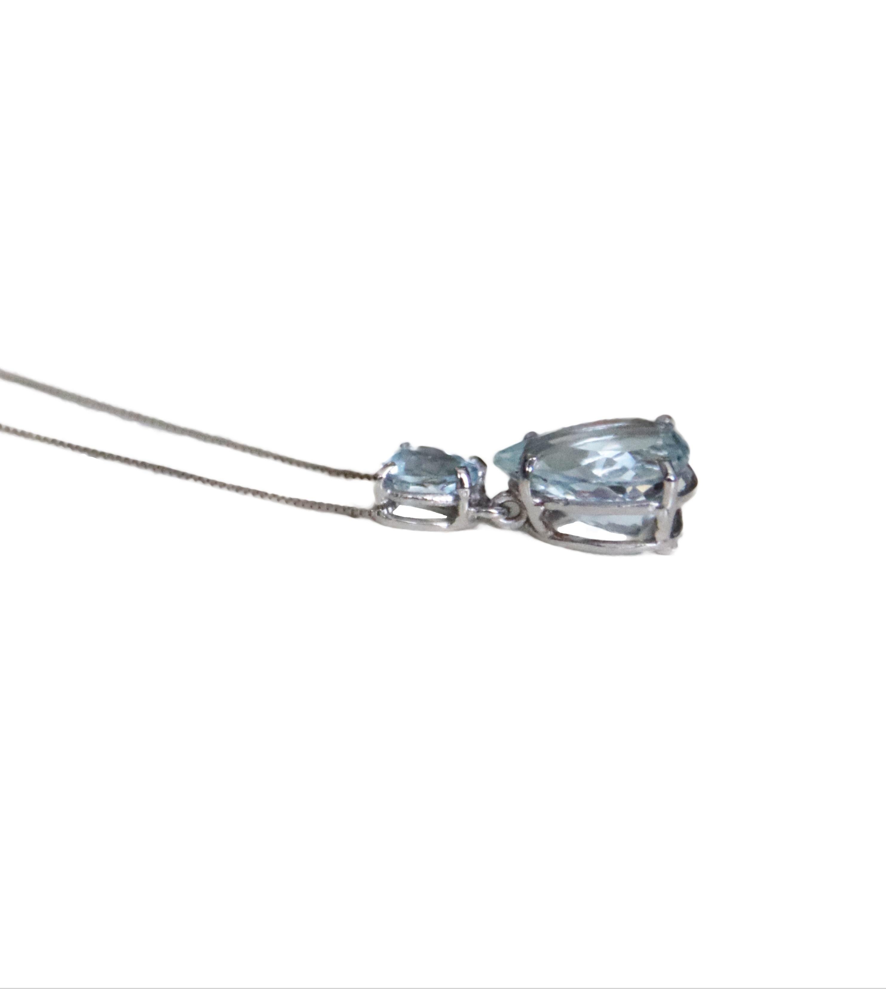 Collana con goccia in oro bianco 18 Kt con acquamarina brasiliana in vendita 2