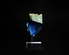Brazilian Aquamarine and Blue Hues Organic Faceted Glass Fusion Sculpture