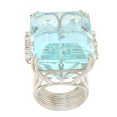 Brazilian Aquamarine Diamonds 18 Karat White Gold Cocktail Ring