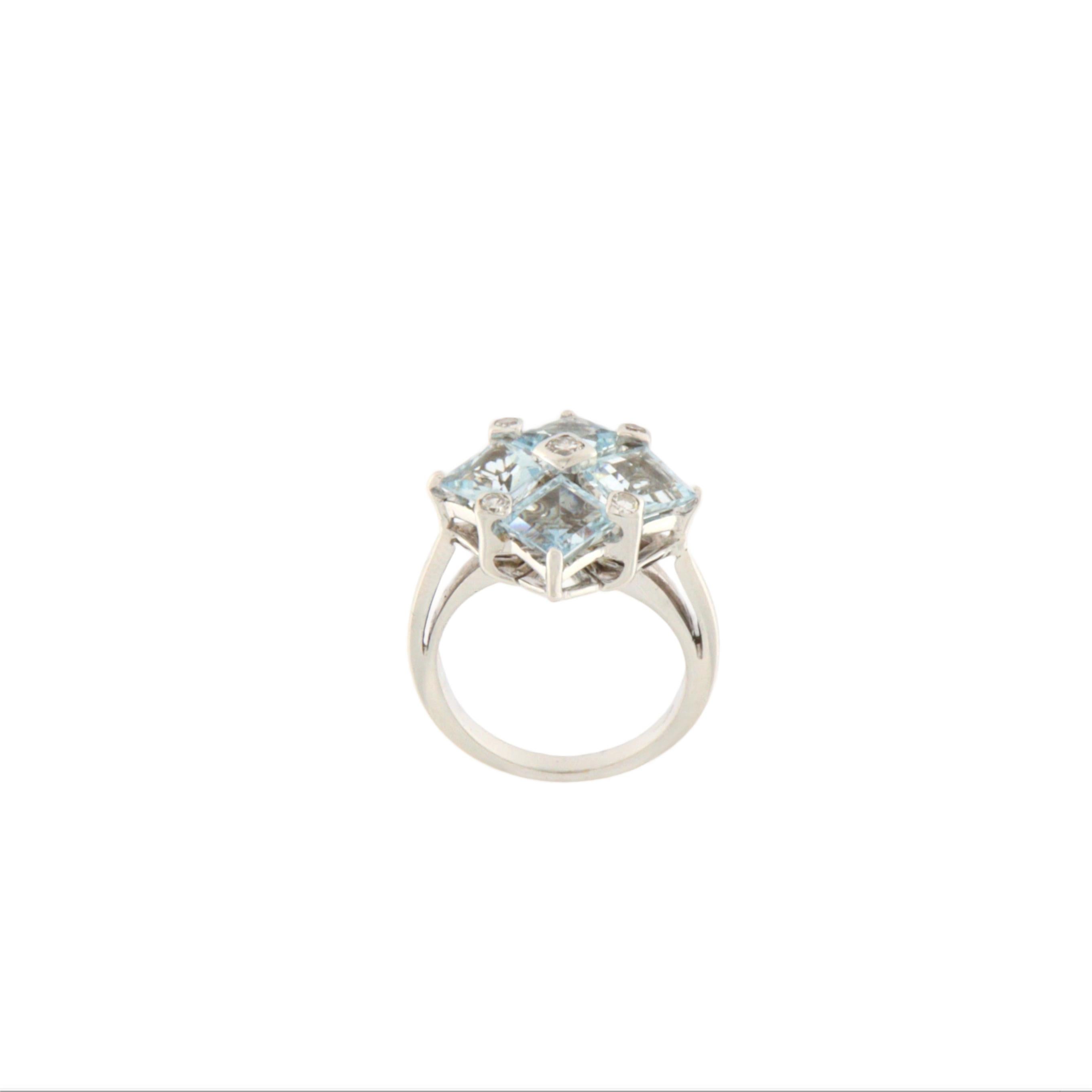 Ein Schmuckstück, das durch die perfekte Harmonie von edlen Materialien und geometrischem Design Eleganz und Raffinesse verkörpert. Dieser atemberaubende Ring ist aus 18 Karat Weißgold gefertigt und zeichnet sich durch eine raffinierte Komposition