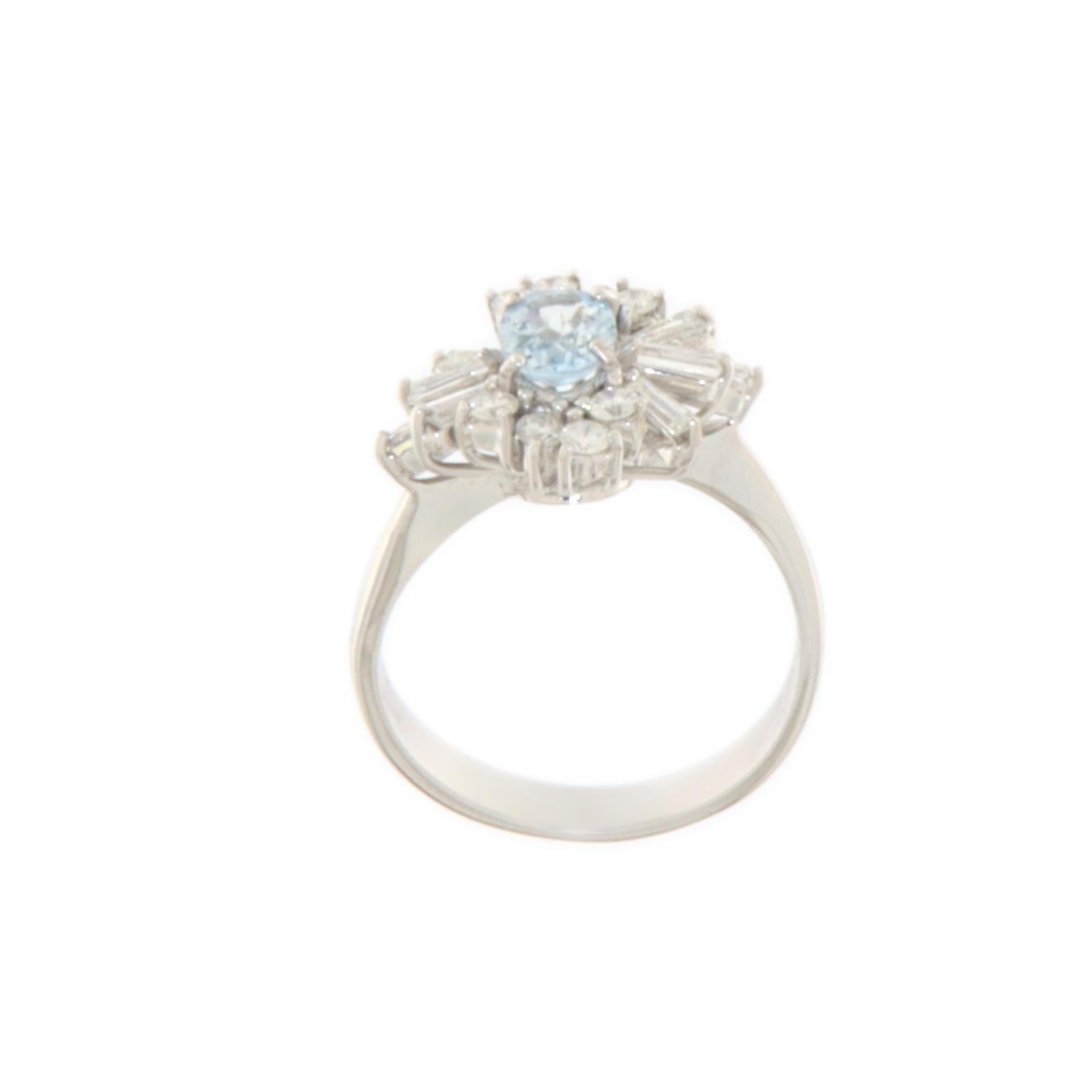 Brilliant Cut Brazilian Aquamarine Diamonds 18 Karat White Gold Cocktail Ring For Sale