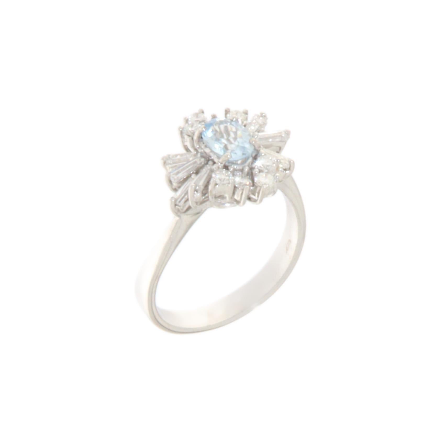 Women's Brazilian Aquamarine Diamonds 18 Karat White Gold Cocktail Ring For Sale